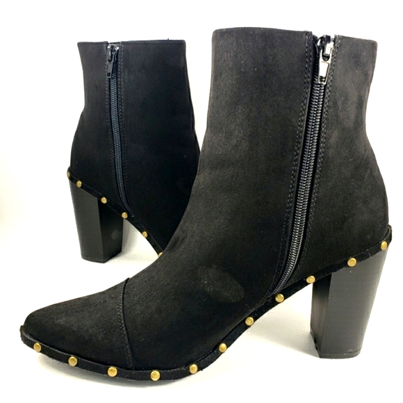JustFab Maryanne Black Faux-suede, Studded Pointy Toe Heeled Bootie. WMS 8.5M - Picture 4 of 12
